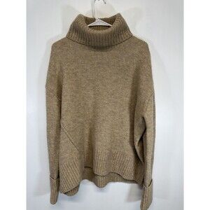 Paris Atelier Women’s Sweater Pullover turtleneck Tan Wool Blend Oversized Sz M